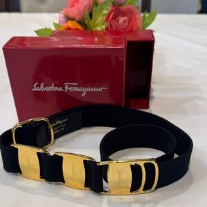 Salvatore Ferragamo Black and Gold Belt